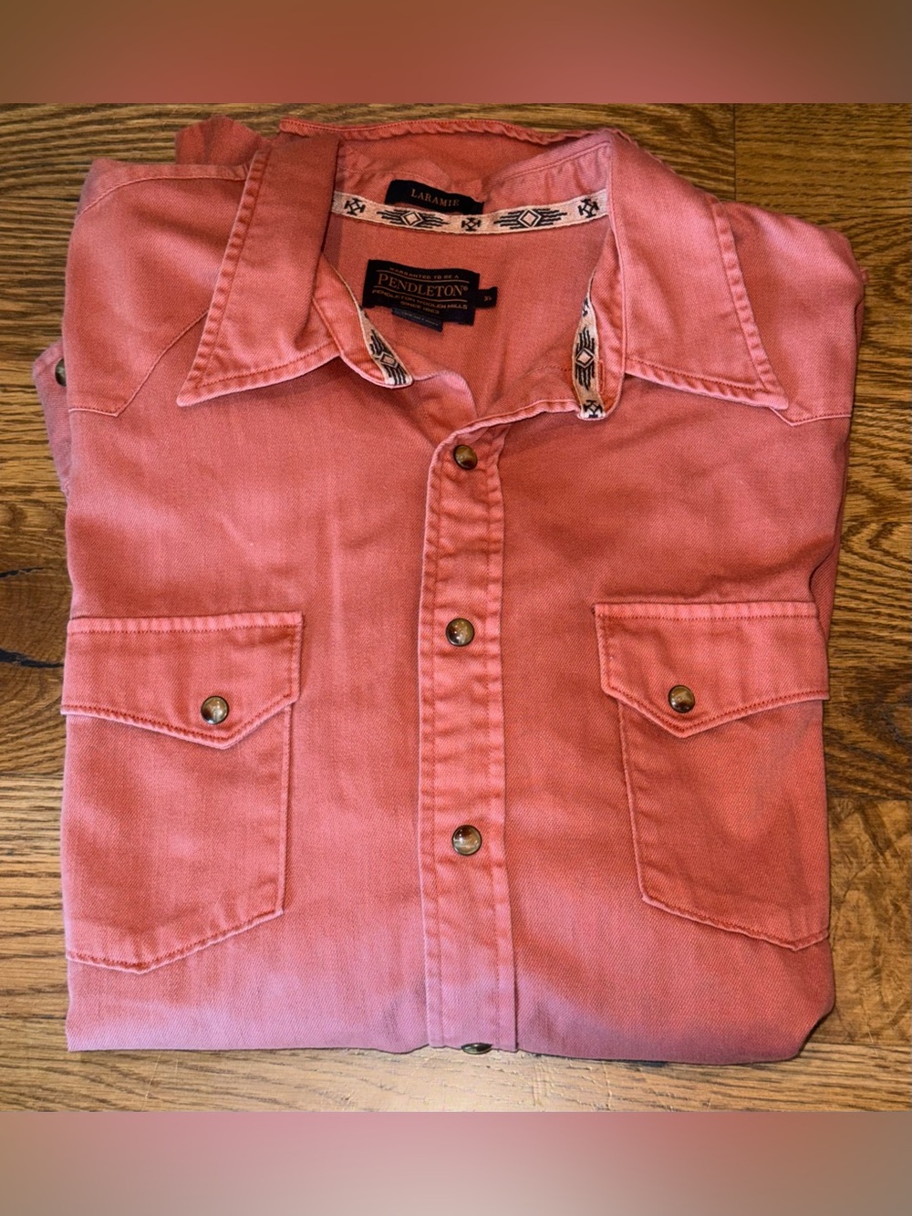 Pendleton. Long- Sleeve Laramie Snap Front Shirt. Coral-Rust. Size XL.